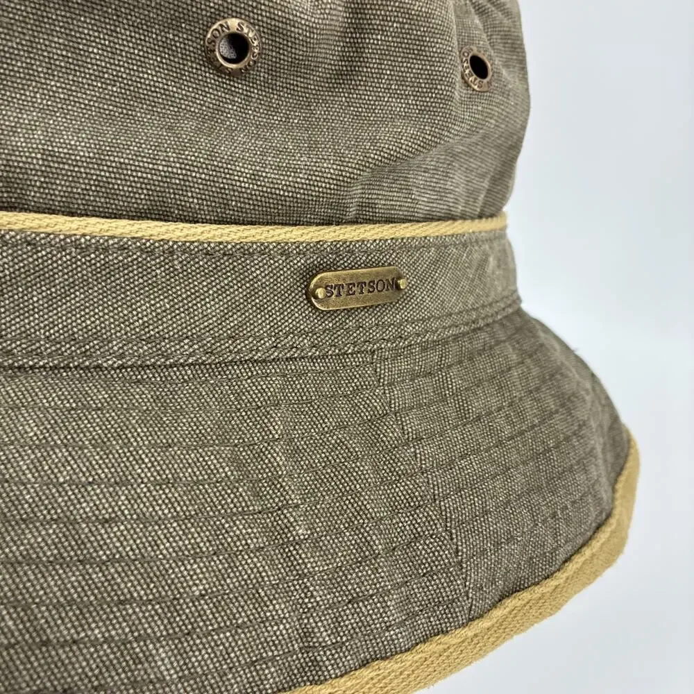 Stetson Oxford Bucket Hat XL Brown Beige Canvas Safari Outdoor Fishing Hiking